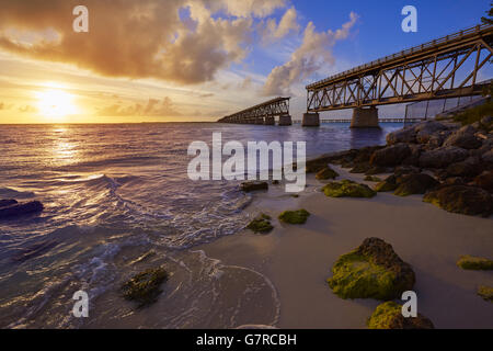 Florida Keys old bridge tramonto a Bahia Honda Park NEGLI STATI UNITI Foto Stock