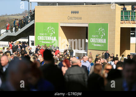 Corse di cavalli - Festival di Cheltenham 2015 - Champion Day - Ippodromo di Cheltenham. Una vista generale della segnaletica di Stan James all'ippodromo di Cheltenham Foto Stock