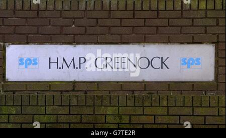 HM Prison Greenock a Inverclyde, dove il bombardiere di Lockerbie, Abdelbaset Ali Mohmed al-Megrahi è stato spostato permettendogli di mescolarsi con altri detenuti. Al Megrahi sta condannando a vita le 1988 atrocità che hanno causato 270 vittime. Il libico di 52 anni era stato detenuto all'interno di un'unità solitaria nella prigione di Barlinnie a Glasgow da quando è stato condannato nel gennaio 2001. Foto Stock