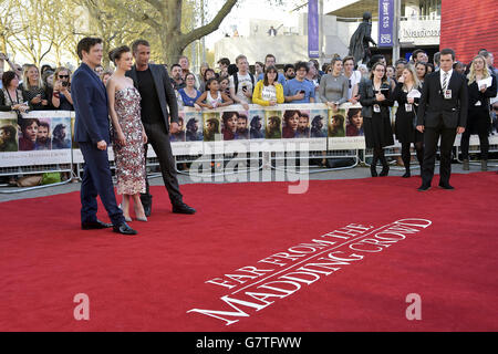 Thomas Vinterberg, Carey Mulligan e Matthias Schoenaerts sono presenti alla prima mondiale di ben lontano dalla folla di sommatori che si tiene alla BFI Southbank, Londra. PREMERE ASSOCIAZIONE foto. Data immagine: Mercoledì 15 aprile 2015. Guarda la storia di PA SHOWBIZ aggiungendo. Il credito fotografico dovrebbe essere: Matt Crossick/PA Wire Foto Stock