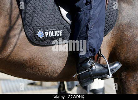 Calcio - Barclays Premier League - Sunderland / Newcastle United - Stadio della luce. Polizia del South Yorkshire a cavallo fuori dallo Stadio della luce prima della partita. Foto Stock