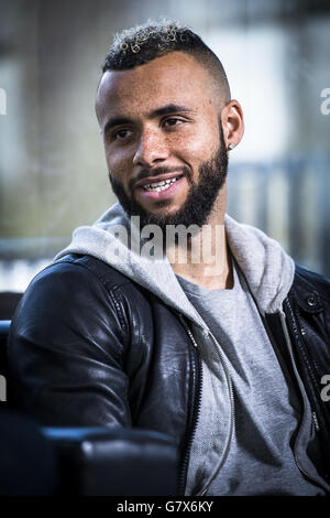 Centrocampista inglese John Bostock della seconda divisione belga del team OH Lovanio ha ritratto durante un'intervista Foto Stock