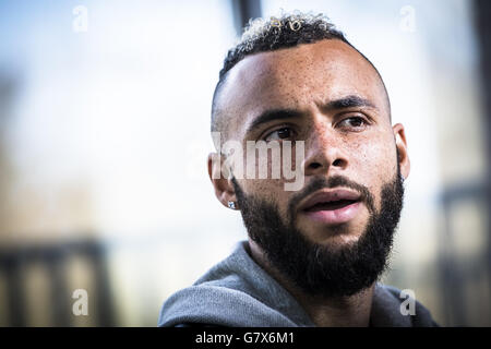 Centrocampista inglese John Bostock della seconda divisione belga del team OH Lovanio ha ritratto durante un'intervista Foto Stock