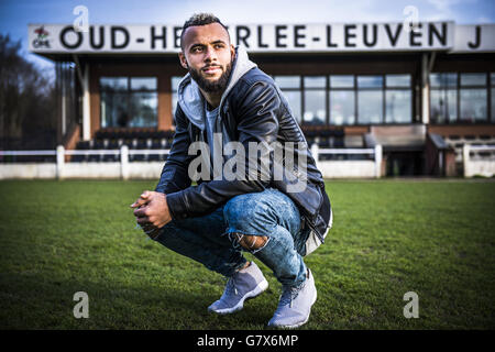 Centrocampista inglese John Bostock della seconda divisione belga del team OH Lovanio ha ritratto durante un'intervista Foto Stock