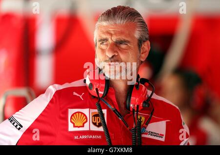 Ferrari Team Principal Maurizio Arrivabene durante la giornata di prove libere al circuito di Barcellona-Catalunya a Barcellona, Spagna. Foto Stock