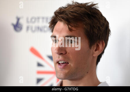 Graeme Thomas della Gran Bretagna durante una conferenza stampa al National Training Center di Caversham. Foto Stock