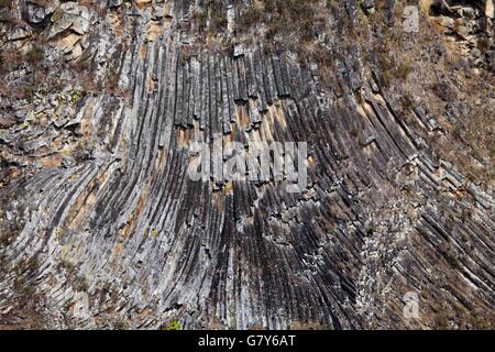 Tengchong, Tengchong, CHN. Xiii Febbraio, 2016. Tengchong, Cina - 13 Febbraio 2016: (solo uso editoriale. Cina OUT) giunzione colonnari. Si tratta di una struttura geologica in cui insiemi di intersecando strettamente distanziati fratture, denominato giunti, danno come risultato la formazione di una matrice regolare di prismi poligonali o colonne. Giunzione colonnare avviene in molti tipi di rocce vulcaniche e le forme come la roccia si raffredda e contratti. Giunzione colonnare può verificarsi nel raffreddamento di flussi di lava e tufi ashflow (ignimbrite), così come in alcune intrusioni poco profonde. © SIPA Asia/ZUMA filo/Alamy Live News Foto Stock