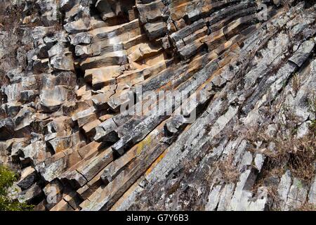 Tengchong, Tengchong, CHN. Xiii Febbraio, 2016. Tengchong, Cina - 13 Febbraio 2016: (solo uso editoriale. Cina OUT) giunzione colonnari. Si tratta di una struttura geologica in cui insiemi di intersecando strettamente distanziati fratture, denominato giunti, danno come risultato la formazione di una matrice regolare di prismi poligonali o colonne. Giunzione colonnare avviene in molti tipi di rocce vulcaniche e le forme come la roccia si raffredda e contratti. Giunzione colonnare può verificarsi nel raffreddamento di flussi di lava e tufi ashflow (ignimbrite), così come in alcune intrusioni poco profonde. © SIPA Asia/ZUMA filo/Alamy Live News Foto Stock