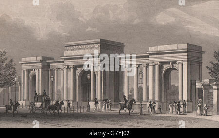 HYDE PARK. Grande entrata (Queen Elizabeth Gate). Londra. Pastore, stampa 1828 Foto Stock