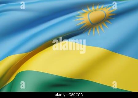 3D rendering della Repubblica del Ruanda bandiera sventola Foto Stock