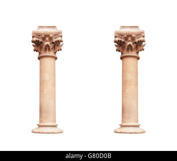 Due colonne in classico stile architettonico isolato su sfondo bianco Foto Stock