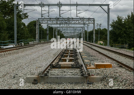 Il cantiere a Bourne End in agosto 2003. Questa zona è stato creato un campo verde sito per assemblare la Bourne End scavalcamenti durante la West Coast ML. Foto Stock