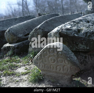 Spagna. Paese basco. Necropoli Argineta. Formato da una ventina di sepolcri e cinque stele. Alto Medioevo. (7th del IX secolo). Foto Stock