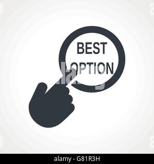 La mano preme il pulsante con testo 'opzione migliore" Illustrazione Vettoriale