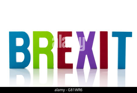 Brexit lettere rosso verde blu isolato su bianco Foto Stock