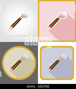 Chiave di riparazione e costruzione di strumenti le icone piatta illustrazione vettoriale isolati su sfondo bianco Illustrazione Vettoriale