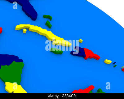 Nord Caraibi sul colorato mondo politico. 3D illustrazione Foto Stock