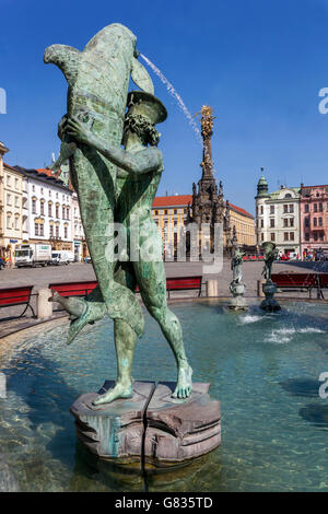 Fontana Arion, Piazza Principale Horni namesti, Regione di Olomouc Hana, Moravia del Sud, Repubblica Ceca Foto Stock