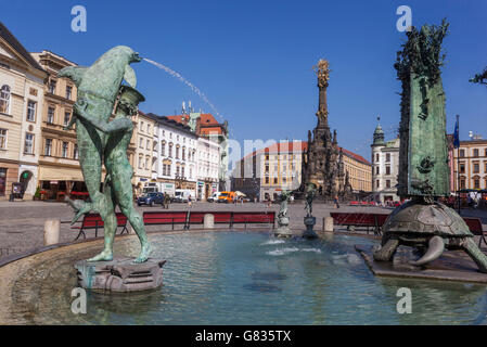 Fontana Arion, Piazza Principale Horni namesti, Regione di Olomouc Hana, Moravia del Sud, Repubblica Ceca Foto Stock