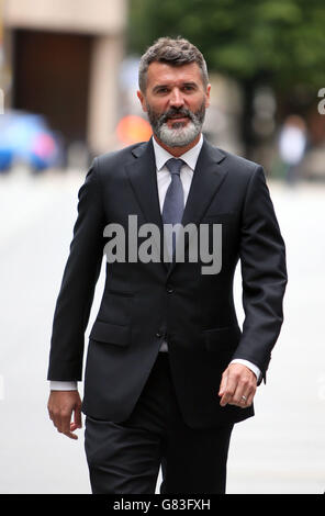 L'ex calciatore del Manchester United Roy Keane arriva alla Corte dei Magistrati di Manchester, dove andrà in giudizio per un presunto incidente stradale con il tassista Fateh Kerar. Foto Stock