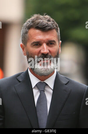 L'ex calciatore del Manchester United Roy Keane arriva alla Corte dei Magistrati di Manchester, dove andrà in giudizio per un presunto incidente stradale con il tassista Fateh Kerar. Foto Stock