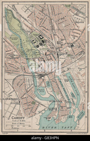 CARDIFF. Vintage town mappa della città piano. Il Galles, 1922 Foto Stock