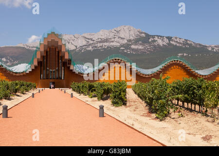 Il moderno Ysios Bodega a La Rioja, Spagna settentrionale. Foto Stock