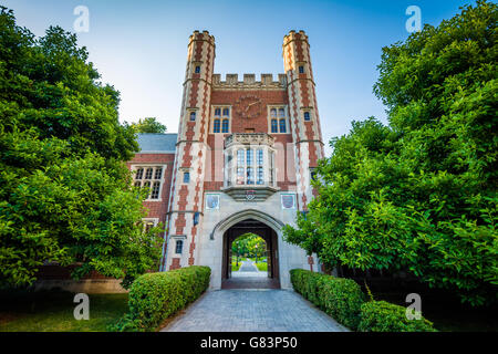 Il Downes Memorial Clock Tower, al Trinity College di Hartford, Connecticut. Foto Stock