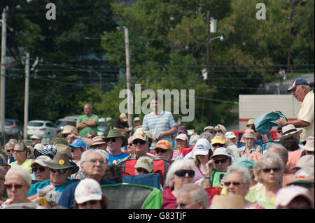 Pubblico godendo la musica al 2015 American Folk Festival, Bangor, ME Foto Stock