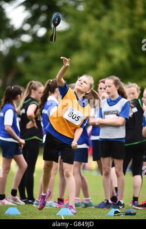 Atletica - Sainsbury's school games il lancio con Jonnie Peacock - Long Eaton Foto Stock