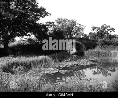 Edifici e monumenti - Ponte di Bell. Ponte di Bell tra Garstang e Lancaster, dove fioriscono gigli d'acqua sul canale Preston-Kendal. Foto Stock