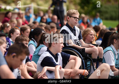 Atletica - Sainsbury's school games il lancio con Jonnie Peacock - Long Eaton Foto Stock