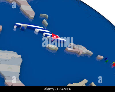 Cuba con bandiera evidenziato sul modello del globo. 3D illustrazione Foto Stock
