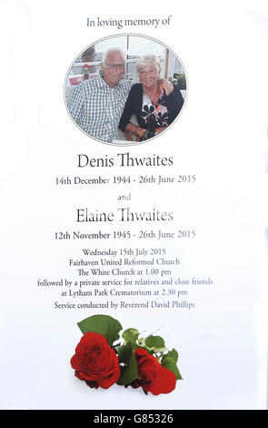 Denis e Elaine Thwaites funerale Foto Stock