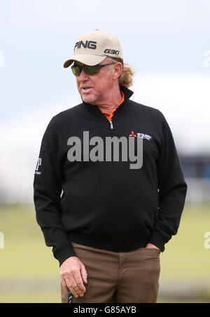 Golf - il Campionato Open 2015 - Practice Day Three - St Andrews. Miguel Angel Jimenez in Spagna durante una giornata di prove davanti al Campionato Open 2015 a St Andrews, Fife. Foto Stock