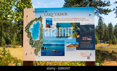 Lake Tahoe segno di benvenuto, Tahoe City, California USA Foto Stock