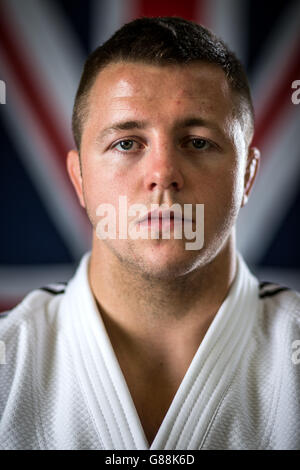 Gran Bretagna judo atleta ben Fletcher durante la fotocellula al Centro di Eccellenza, Università di Wolverhampton. Foto Stock