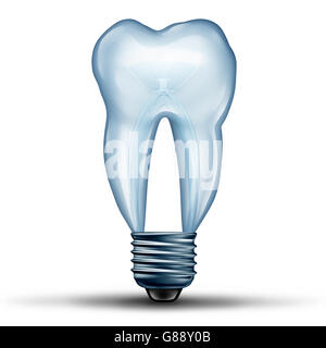 Idea di dente come una lampadina elettrica o la luce a forma di bulbo come umana i denti molari forma dell'icona come icona per la salute dentale e orale del farmaco o di stomatologia medico symbol come 3D'illustrazione. Foto Stock