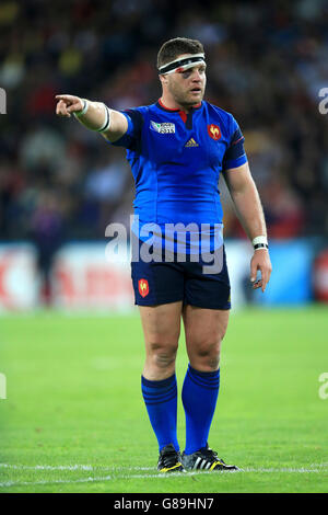 Il francese Benjamin Kayser durante la partita di Rugby World Cup allo Stadio Olimpico di Londra. PREMERE ASSOCIAZIONE foto. Data immagine: Mercoledì 23 settembre 2015. Vedi PA storia RUGBYU Francia. Il credito fotografico dovrebbe essere: Mike Egerton/PA Wire. RESTRIZIONI: Rigorosamente nessun uso commerciale o associazione senza autorizzazione RWCL. Solo per l'uso di immagini fisse. L'uso implica l'accettazione della Sezione 6 di RWC 2015 T&cs at:http://bit.ly/1MPElTL Call +44 (0)1158 447447 per ulteriori informazioni. Foto Stock