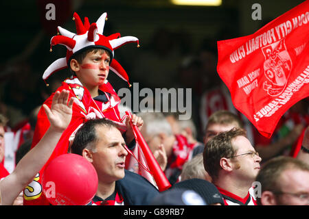 Calcio - Coca-Cola Football League Two - Gioca alla finale - Lincoln City v Southend United - Millennium Stadium. I fan di Lincoln City si rallegrano per la loro squadra Foto Stock