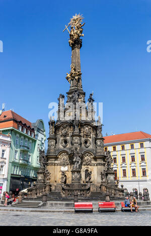 Pilastro della colonna della Santissima Trinità colonna Olomouc della Santissima Trinità Repubblica Ceca, pilaro barocco europeo colonna della Santissima Trinità città Vecchia Piazza principale Foto Stock