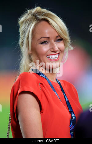 Fidanzata di David Hasselhoff, Hayley Roberts prima della partita della Coppa del mondo di Rugby allo Stadio Twickenham, Londra. Foto Stock