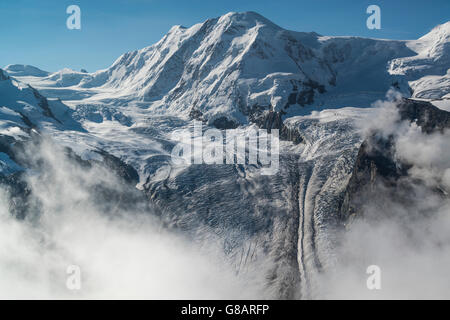 Monte Rosa massiccio e Gorner Glacier, Pennine, Svizzera Foto Stock