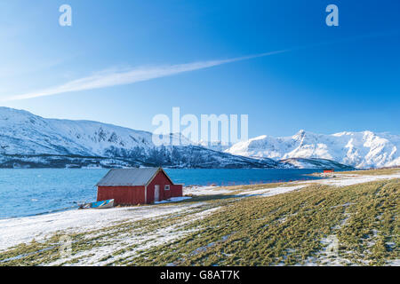 La penisola di Lyngen con Alpi Lyngen, nel nord della Norvegia Foto Stock