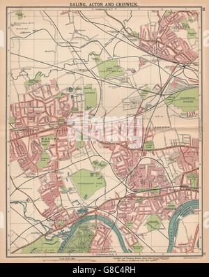 LONDON W:Ealing Acton Chiswick Kew Brentford Willesden.bus/tram, 1913 Mappa Foto Stock