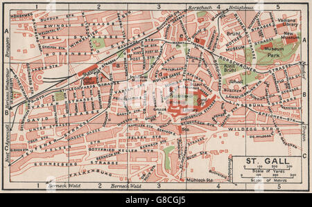 ST-gall st-gallen. Vintage town mappa della città piano. La Svizzera, 1930 Foto Stock