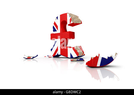 Simbolo della martoriata sterlina britannica dopo la Brexit 2016 Foto Stock