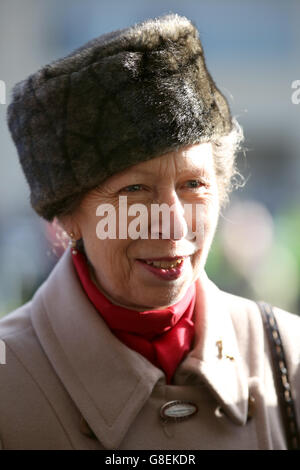 Principessa Anna durante il giorno uno degli Open all'ippodromo di Cheltenham, Cheltenham. Foto Stock