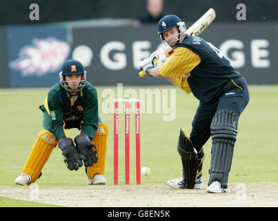 Cricket - Twenty20 Cup - Kent Spitfire / Essex Eagles - St Lawrence Ground. martin van Jaarsveld (R), il battesman di Kent Spitfurgs, guardato dal guardiano di Essex Eagles, James Foster. Foto Stock