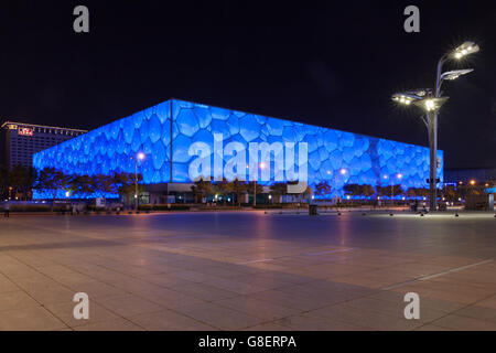 Pechino, Cina - Giu 21, 2016 : vista notturna del Centro Acquatico Nazionale, Water Cube di Pechino. Foto Stock